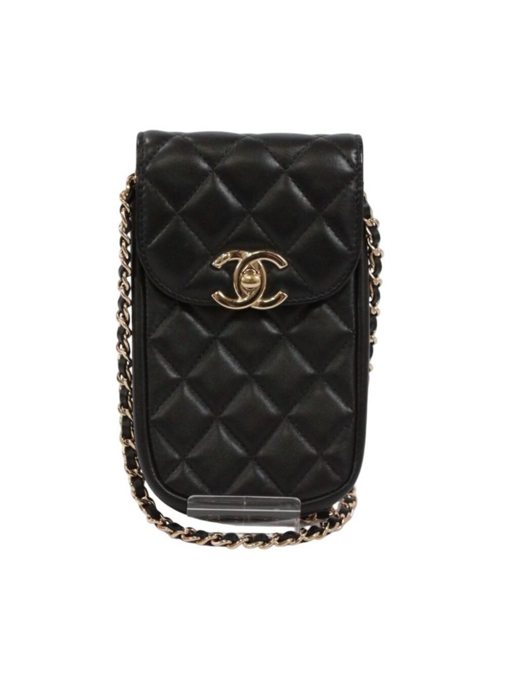 Chanel Phone Lambskin Black Shoulder Bag Gold